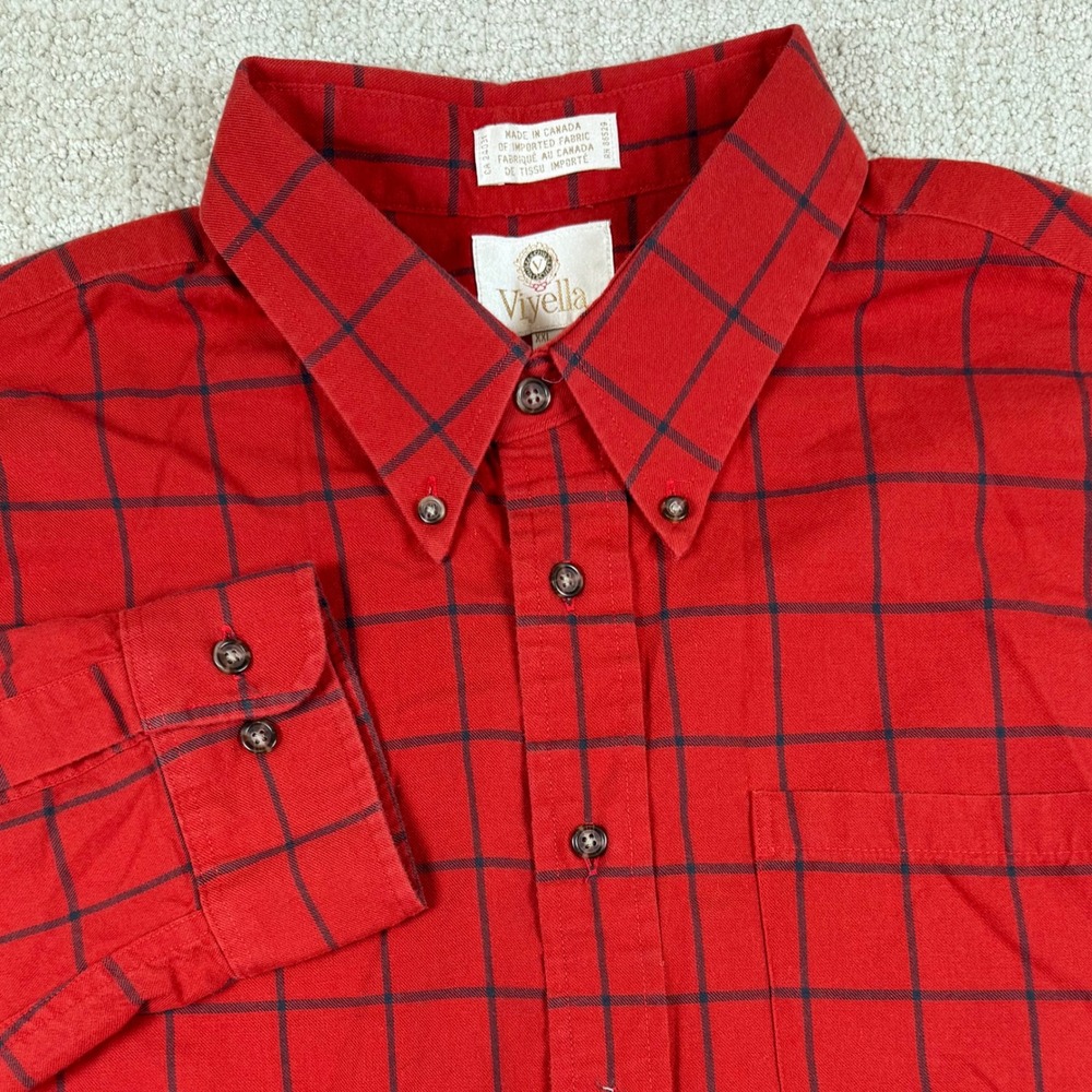 Viyella Mens 2XL Red Windowpane Check Cotton Wool Blend Button Down Shirt